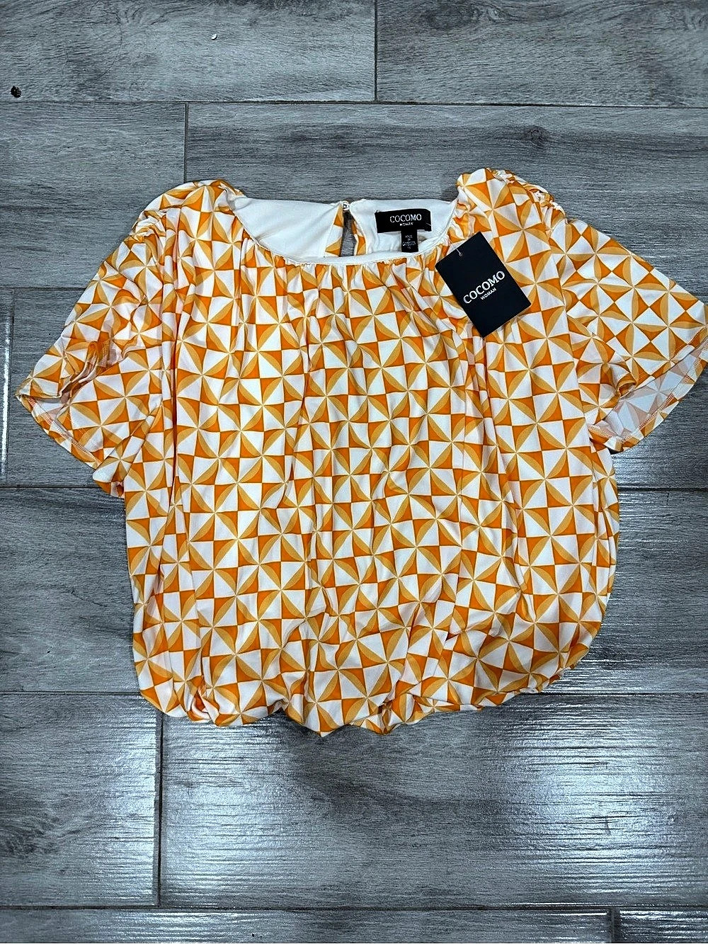 COCOMO Geometric Blouse in Orange & White Size XL NWT